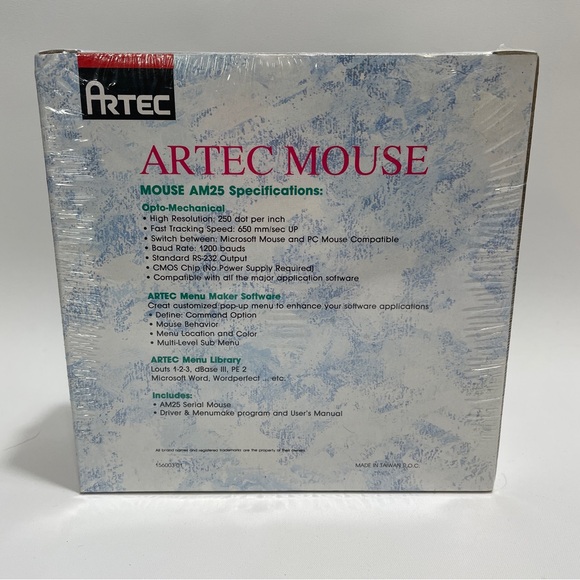 Vintage Artec AM25 PC Computer Serial 3-Button Mouse NEW Sealed In Package - Picture 4 of 7